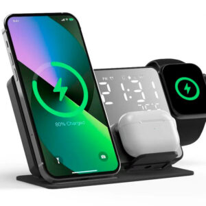 CARREGADOR MULTIFUNCIONAL SEM FIO E 3 EM 1 RELOGIO ALARME